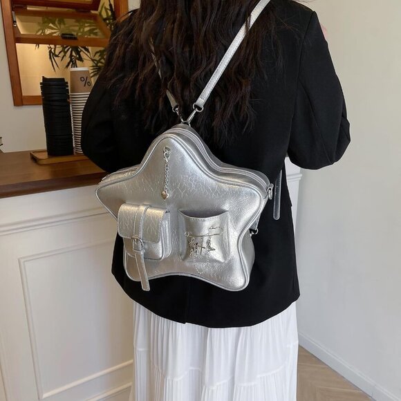 Gothic Star Shaped Backpack Purse PU Leather Crossbody Y2K Retro Accessory - Picture 2 of 9